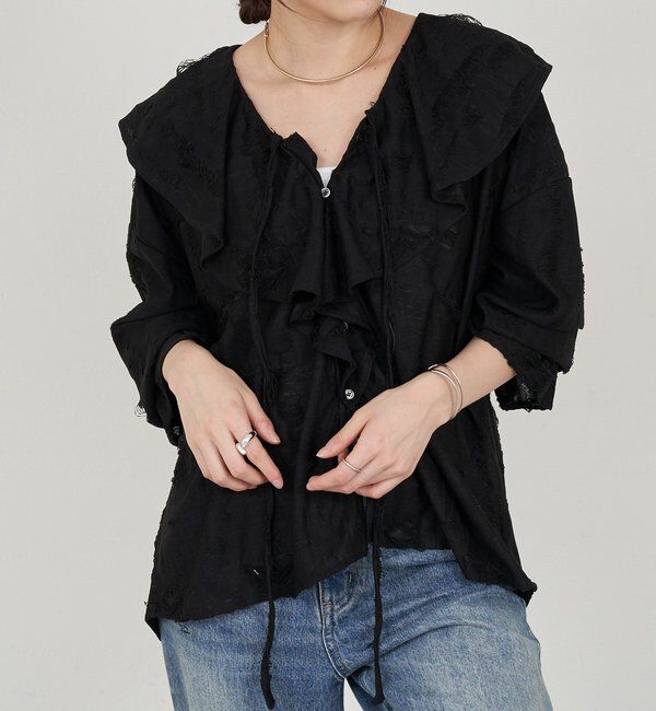  「ニュアンスフリルカラーブラウス」|シャツ・ブラウス|ブラック