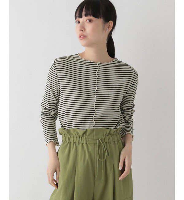 LOWRYS FARM「【前後着用可能】ボーダーテレコロングスリーブ」|Tシャツ・カットソー|