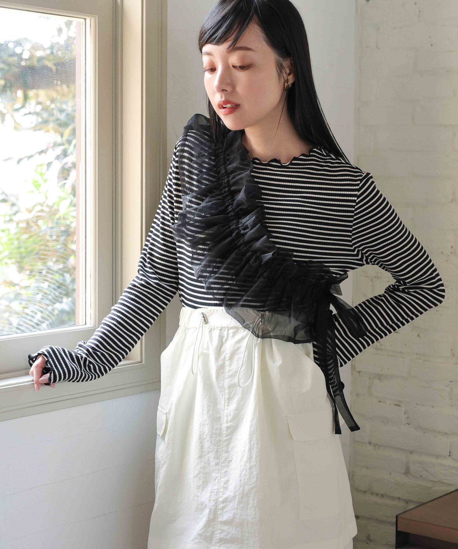 LOWRYS FARM「【前後着用可能】ボーダーテレコロングスリーブ」|Tシャツ・カットソー|