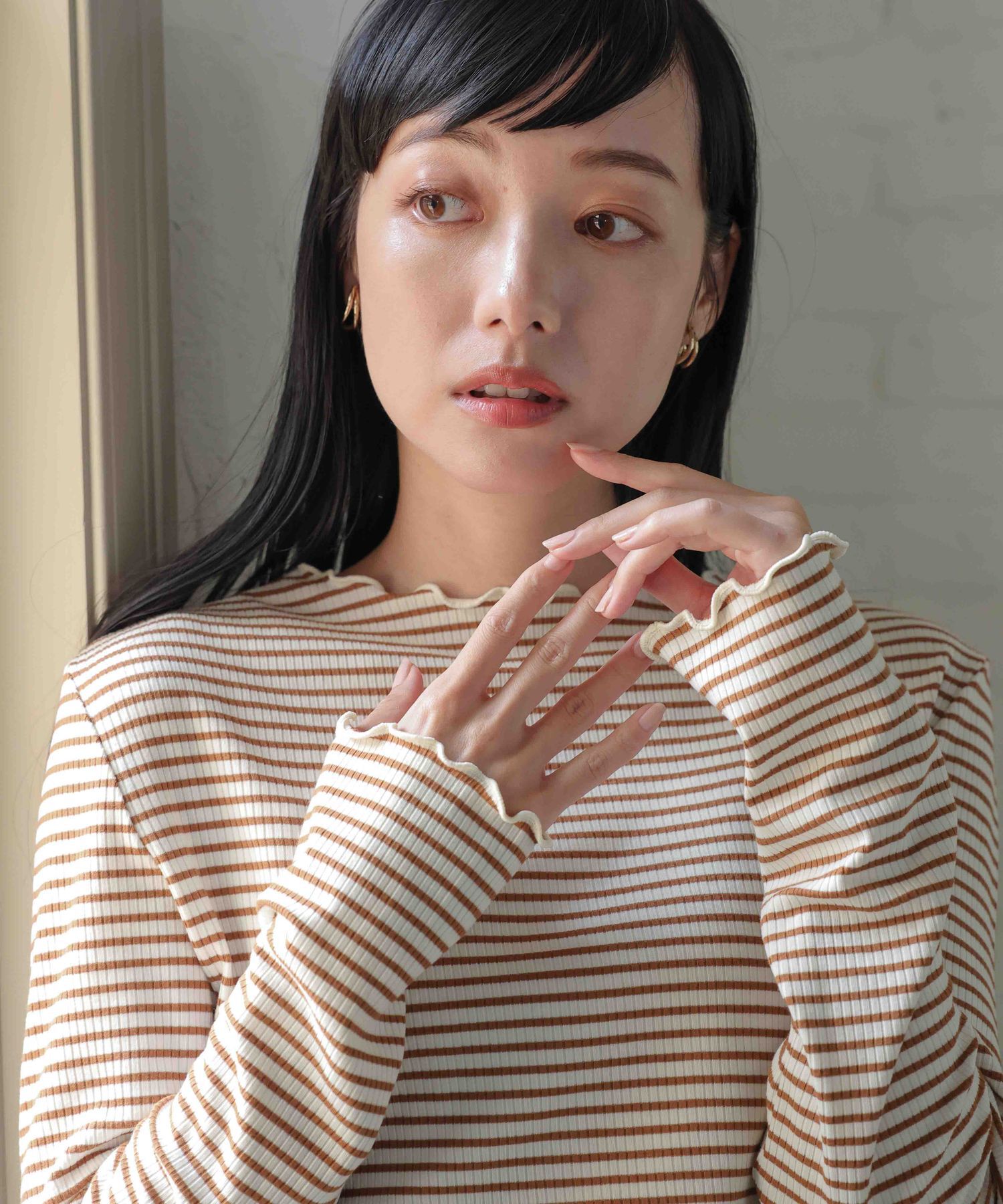 LOWRYS FARM「【前後着用可能】ボーダーテレコロングスリーブ」|Tシャツ・カットソー|ブラウン２