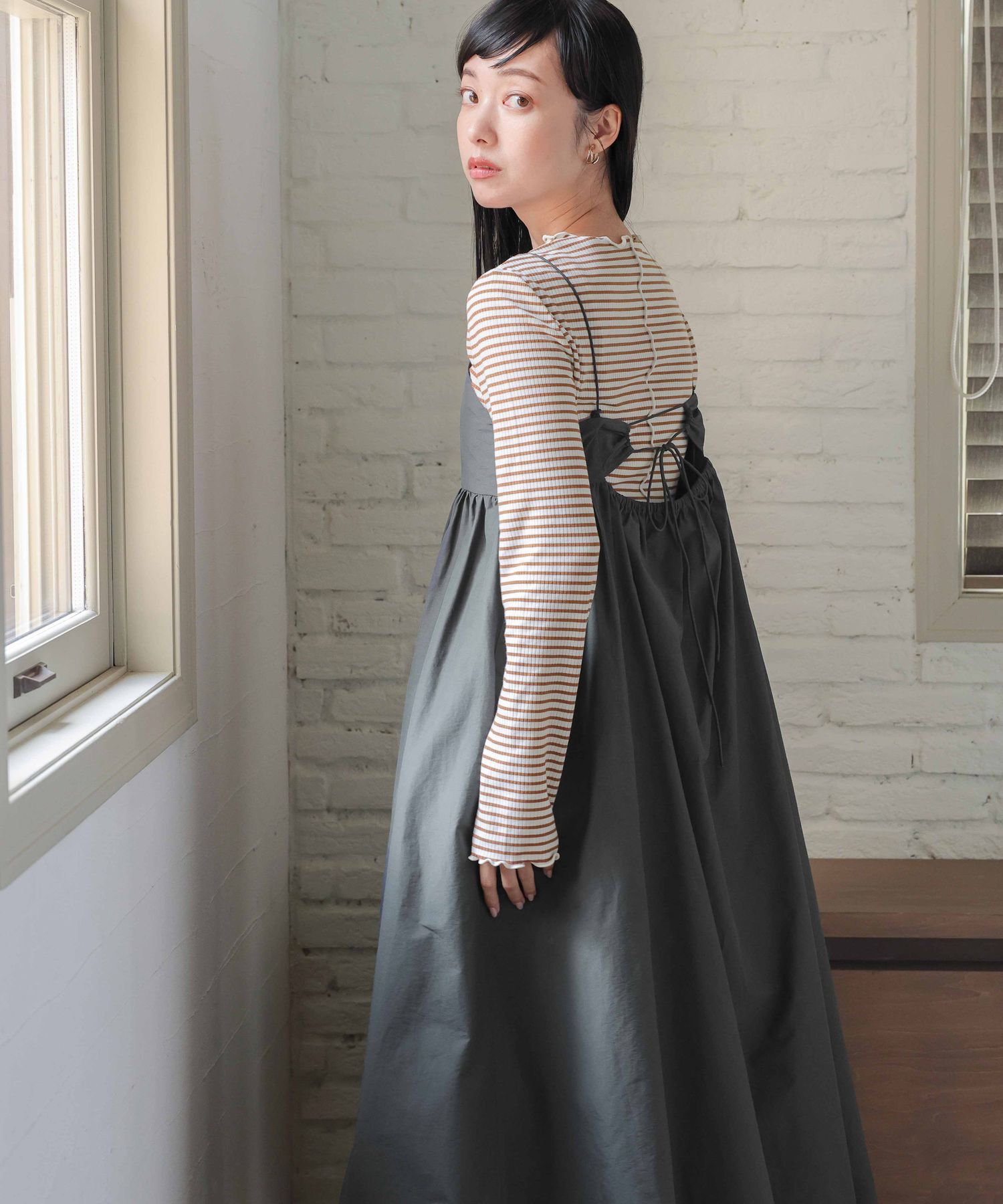 LOWRYS FARM「【前後着用可能】ボーダーテレコロングスリーブ」|Tシャツ・カットソー|