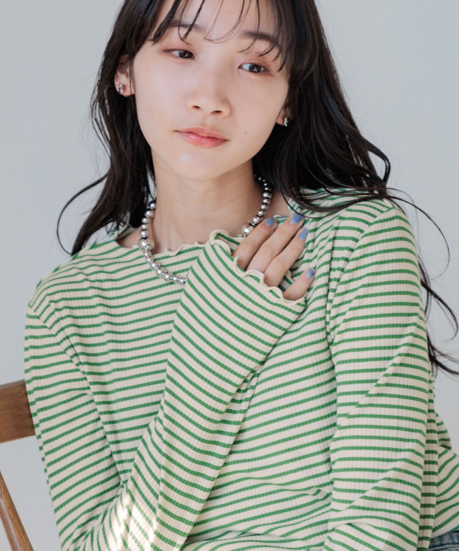 LOWRYS FARM「【前後着用可能】ボーダーテレコロングスリーブ」|Tシャツ・カットソー|