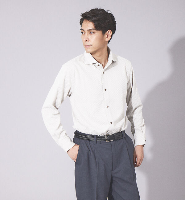 ABAHOUSE「【FLEX SHIRTS】ダイヤ柄 フクレジャカード シャツ」|シャツ・ブラウス|ベージュ
