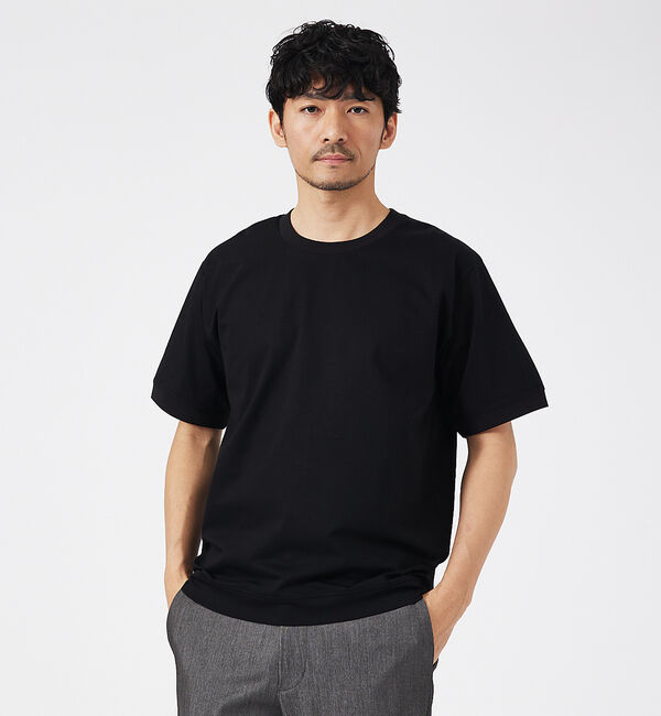 ABAHOUSE「【通年生地使用】シルケット天竺ワイドリブ 半袖Tシャツ」|Tシャツ・カットソー|ブラック