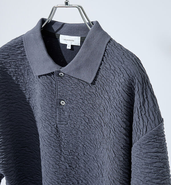 ABAHOUSE「【セットアップ対応】ウェーブリンクル　フクレジャガード ポロシャツ/ オーバーサ」|ポロシャツ|グレー