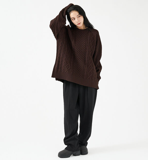 ABAHOUSE「【FORTUNA/フォルトゥナ】ECOTEC-Knit/ケーブル柄ニットプルオー」|ニット・セーター|