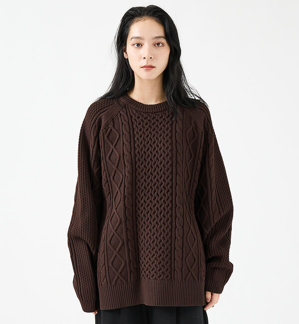 ABAHOUSE「【FORTUNA/フォルトゥナ】ECOTEC-Knit/ケーブル柄ニットプルオー」|ニット・セーター|