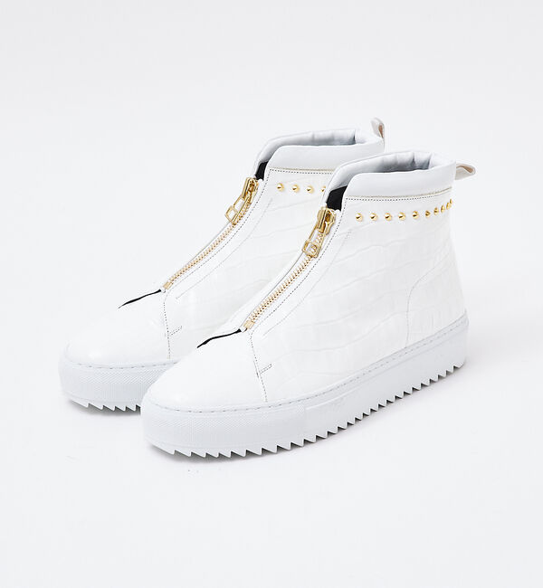 alfredoBANNISTER「【LEON別注】クロコ型押し センタージップ スタッズ スニーカー」|スニーカー|ホワイト