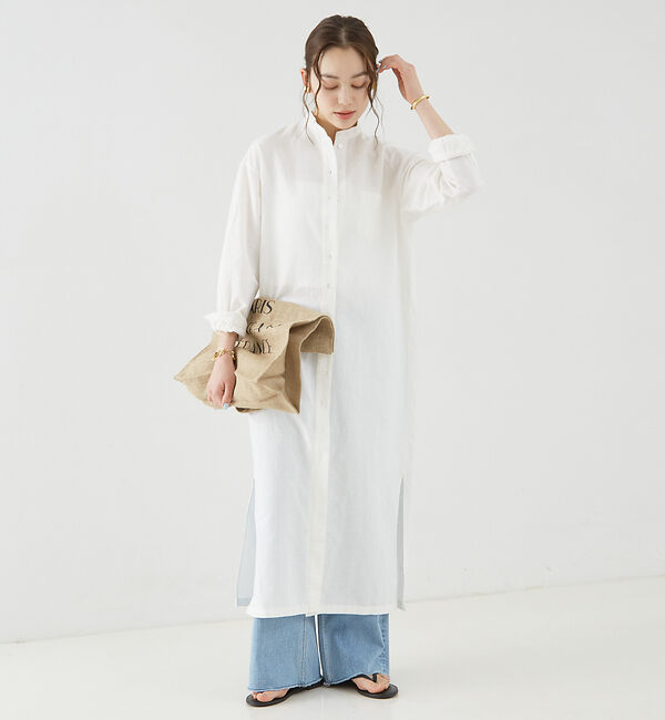 Rouge vif「麻混長袖シャツワンピース」|ワンピース|