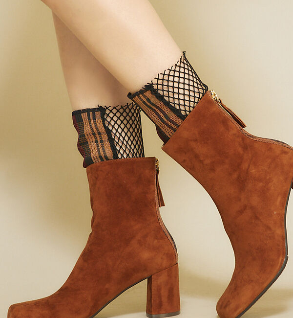 AU BANNISTER「●FAKUIチェック&times;ネットチュールソックス」|その他|イエロー