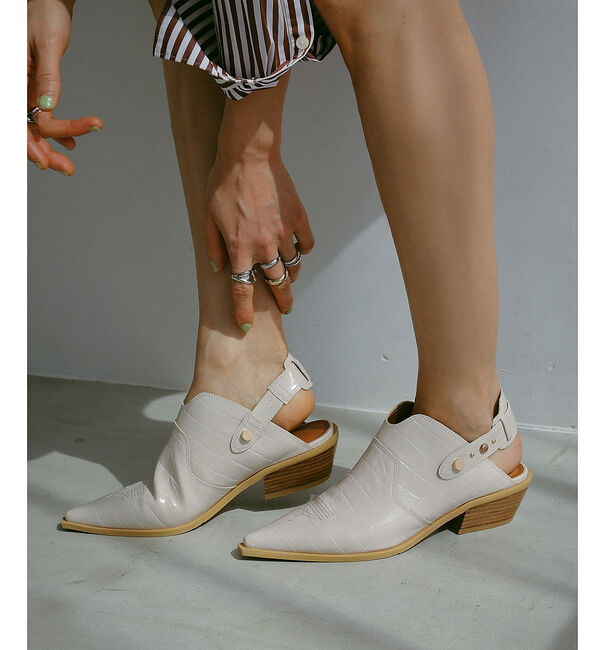 AU BANNISTER「鳳山えり&times;Au BANNISTERコラボ　晴雨兼用ウエスタンミュール」|レインシューズ|アイボリー