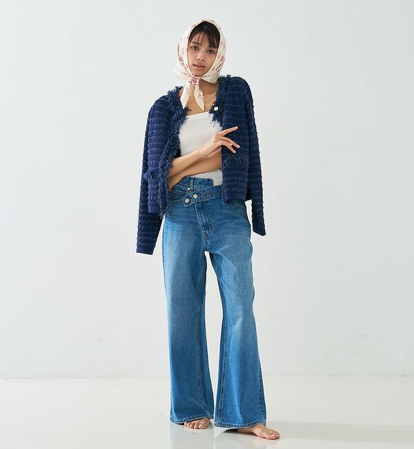 abahouse mavie「クロスウエストワイドデニム」|デニム|