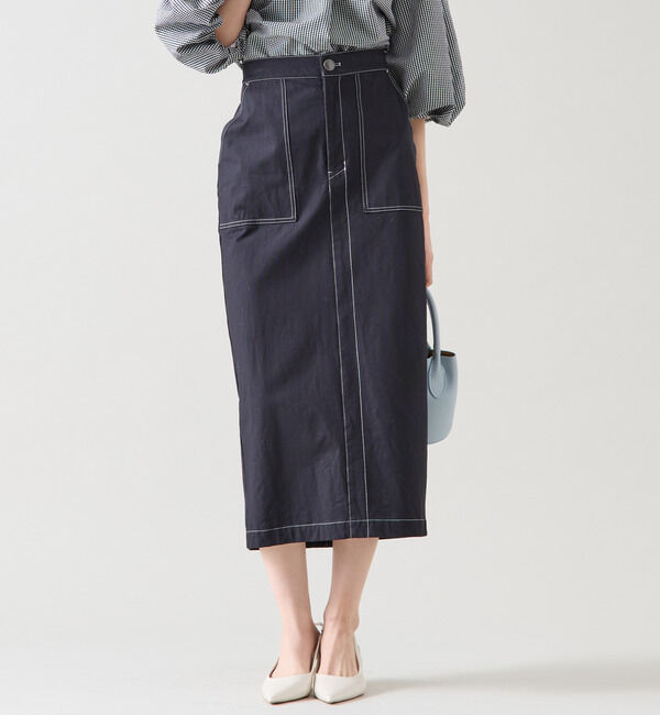 TIARA「バイカラーステッチタイトスカート」|スカート|ブラック