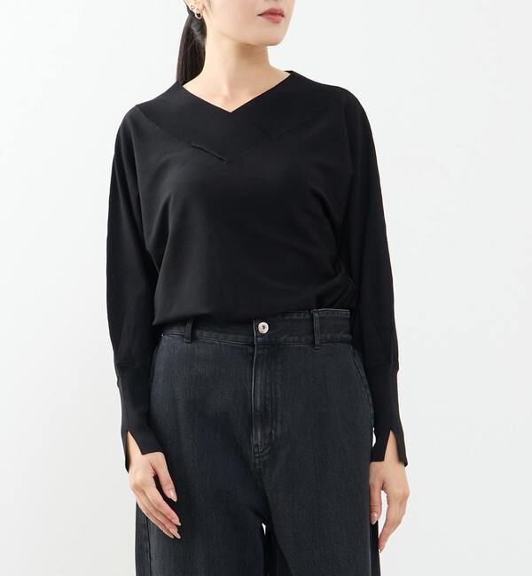 TIARA「ドルマンVネックニット」|ニット・セーター|ブラック