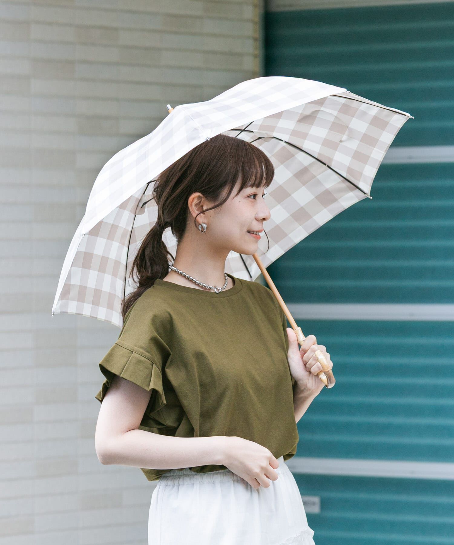 SMELLY「because　ギンガムチェックバンブー長傘」|傘|