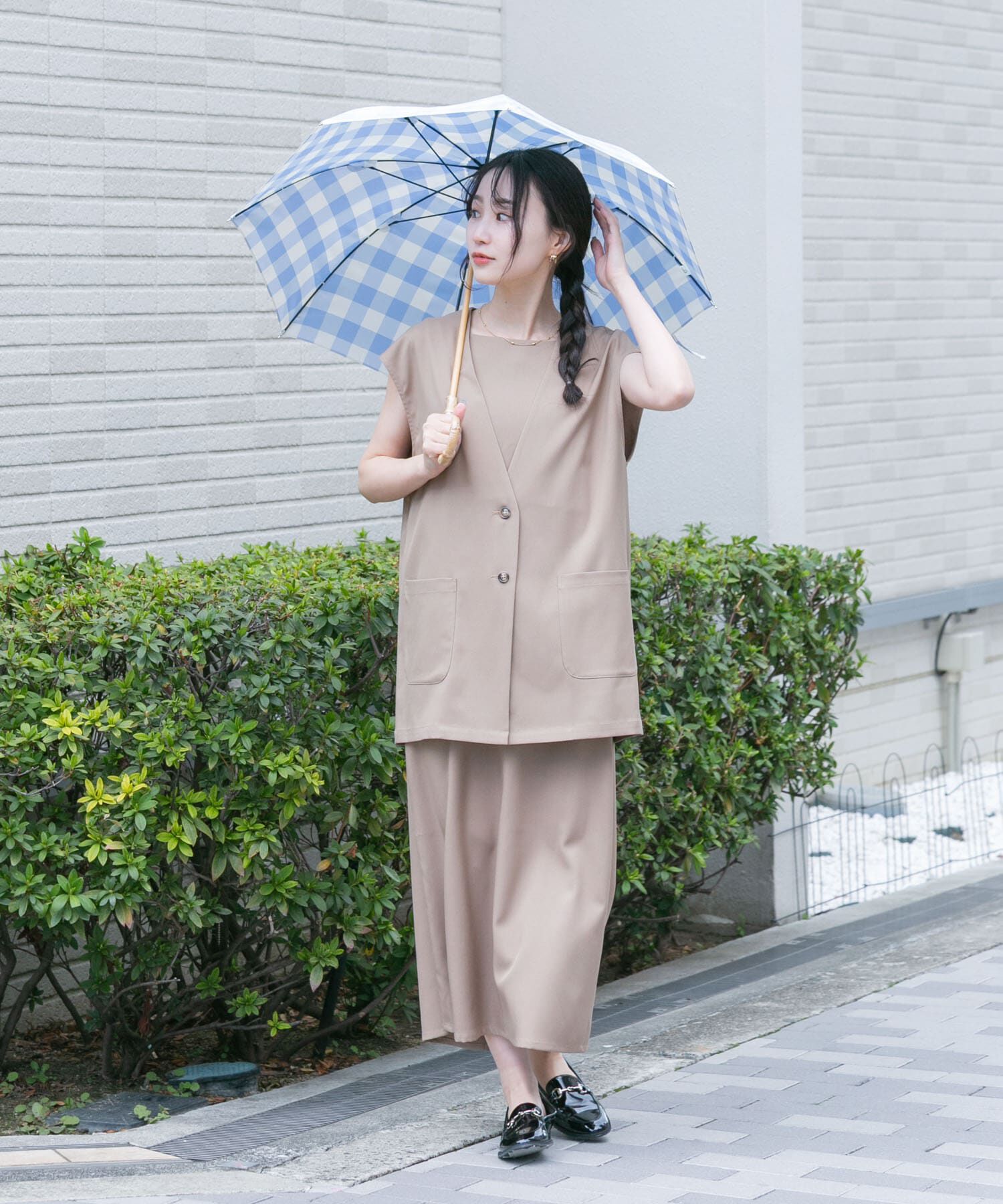 SMELLY「because　ギンガムチェックバンブー長傘」|傘|