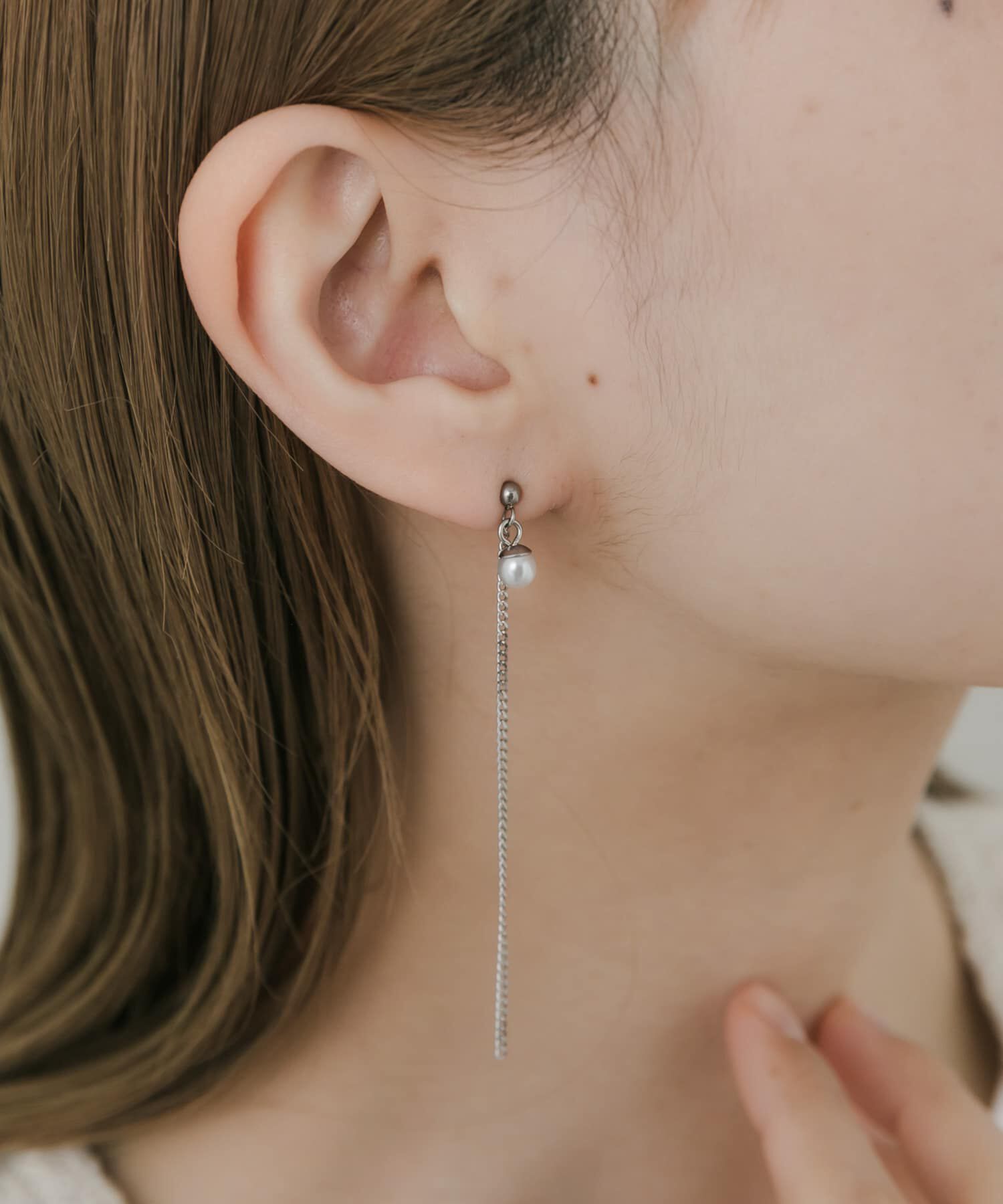 SMELLY「ステンレスパールシンプルチェーンピアス」|ピアス|