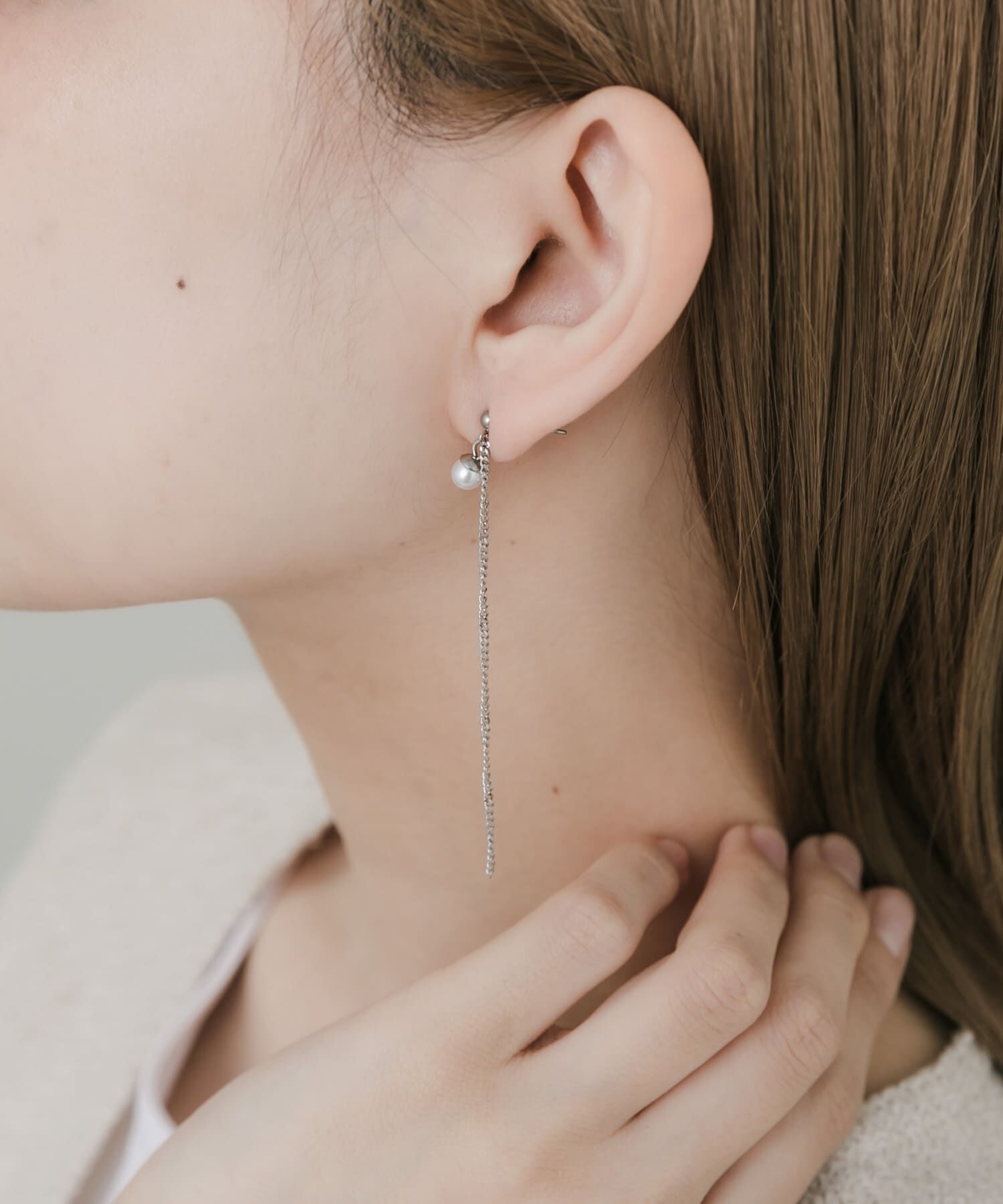 SMELLY「ステンレスパールシンプルチェーンピアス」|ピアス|