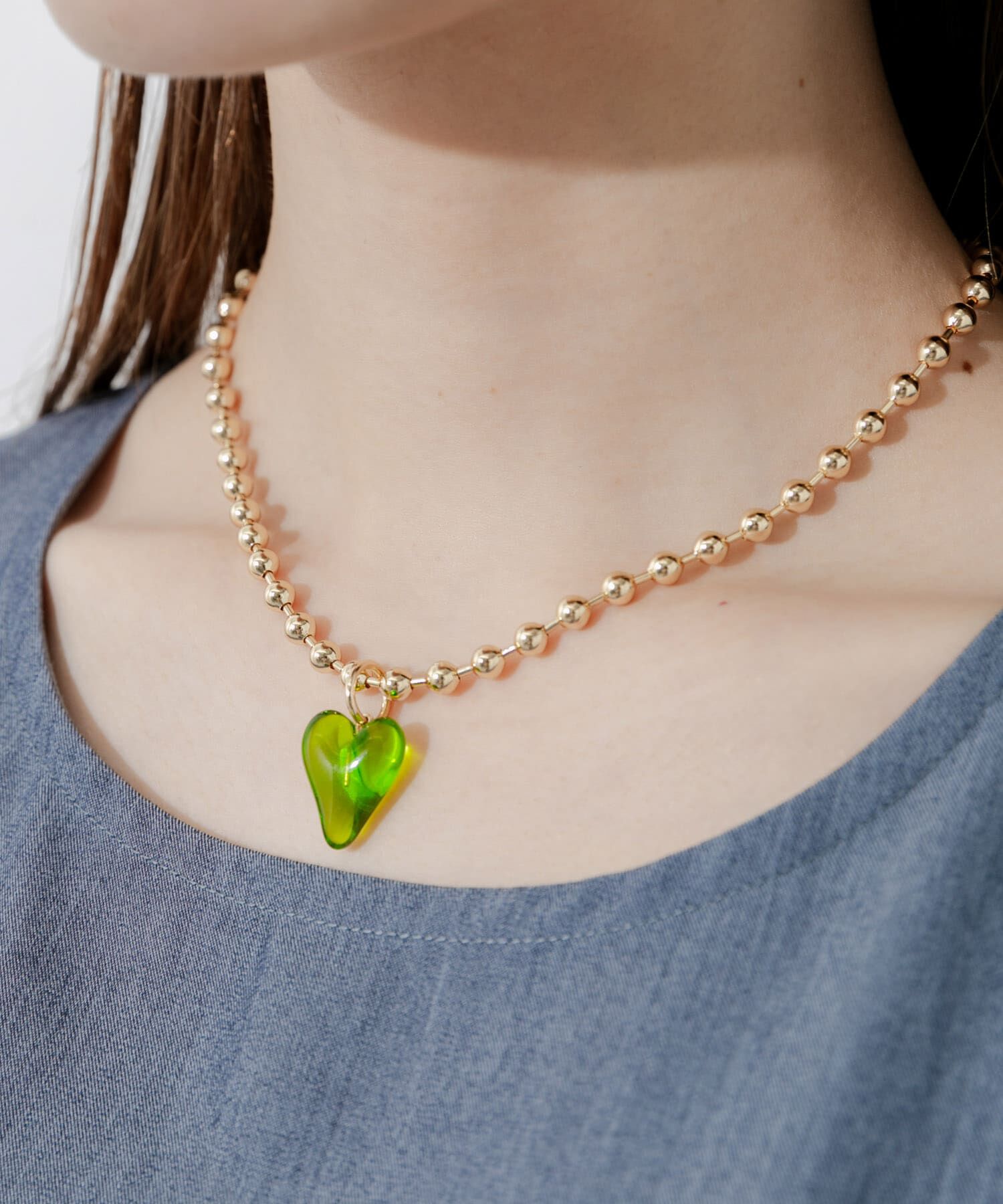 SMELLY「クリアハートボールチェーンネックレス」|ネックレス|