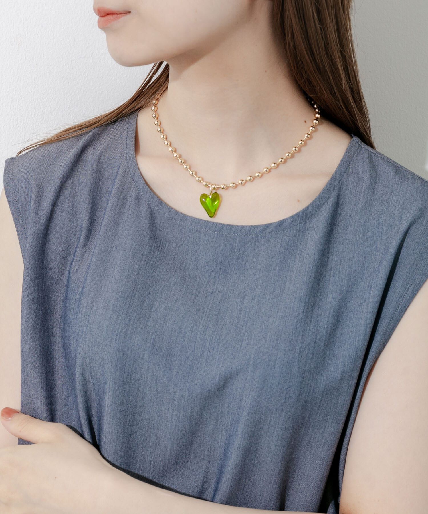 SMELLY「クリアハートボールチェーンネックレス」|ネックレス|