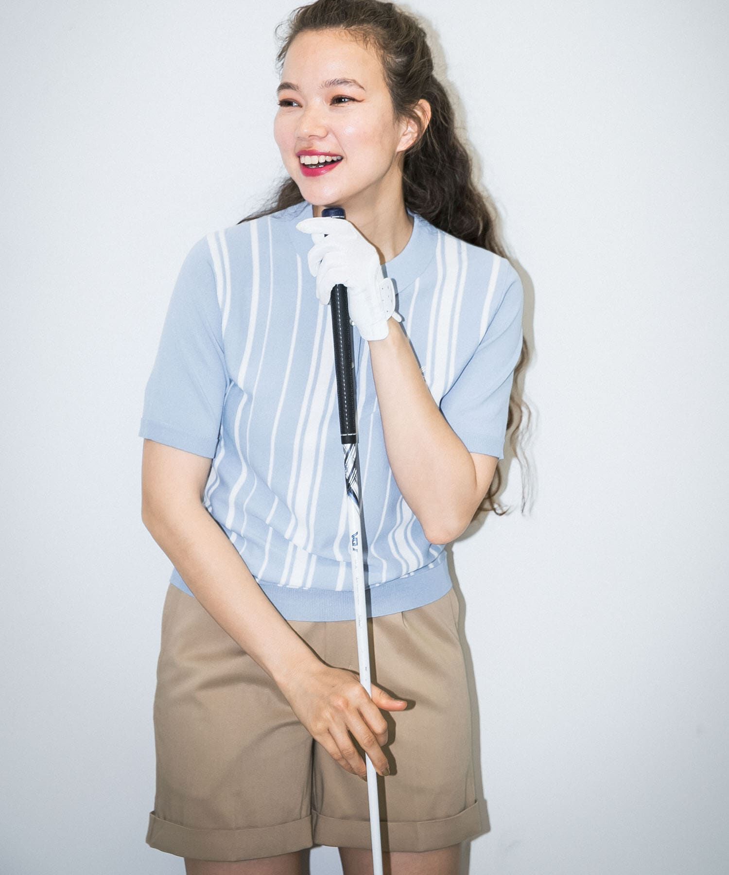 Sonny Label 「OOPS　ストライプ半袖ポロシャツ」|ポロシャツ|グレー系その他