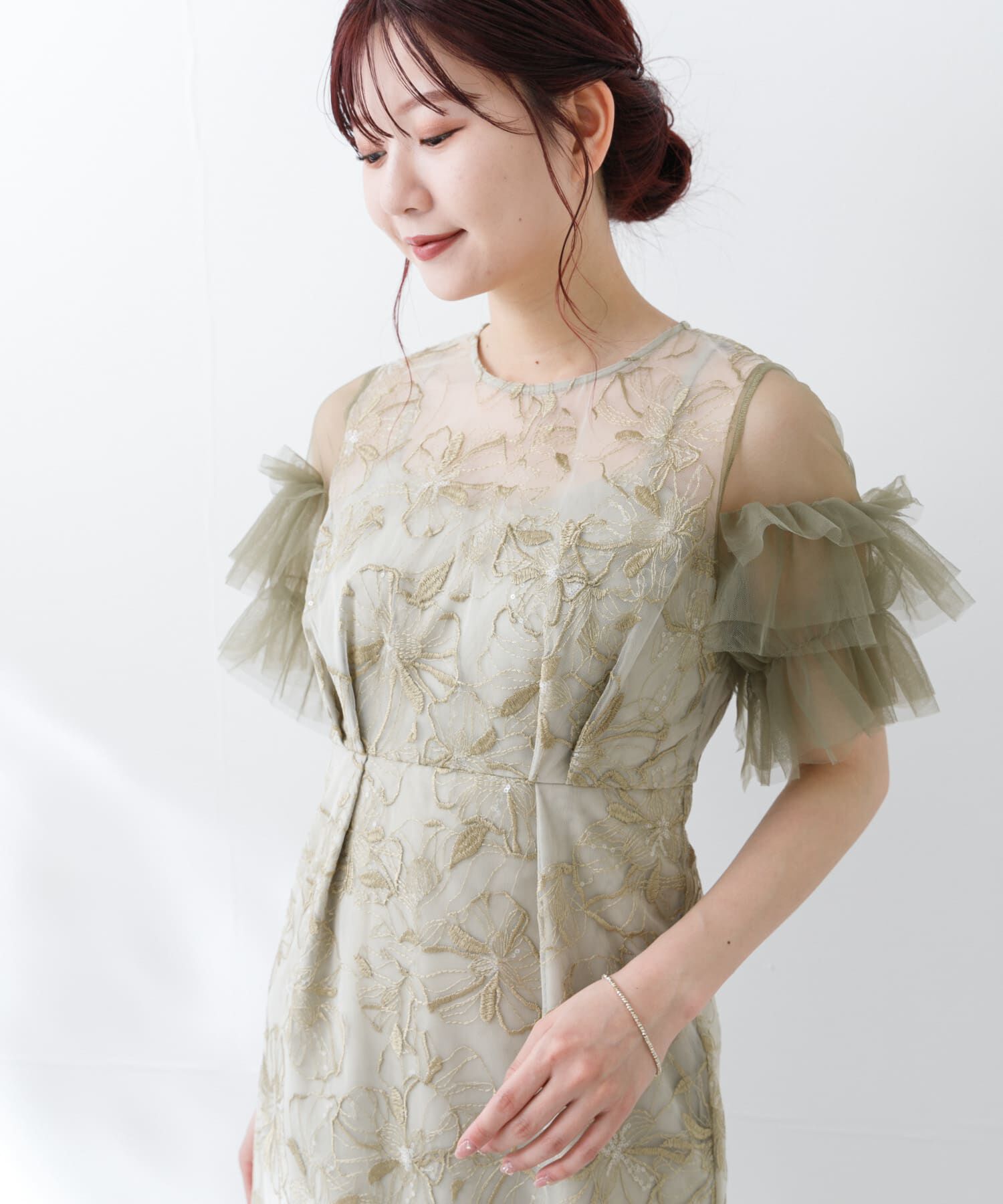 URBAN RESEARCH ROSSO「スパンコールレース刺繍ドレス」|ワンピース|カーキ