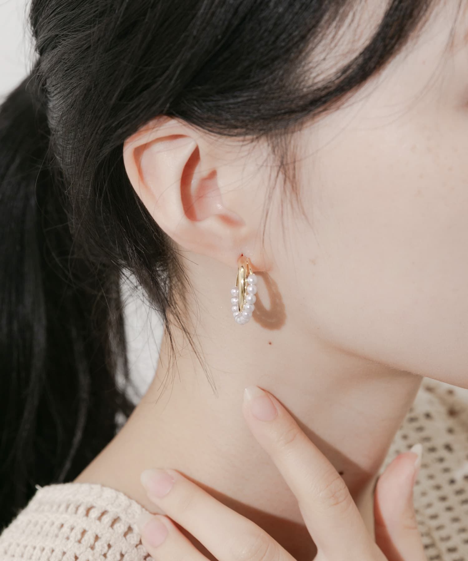 SMELLY「パールラインメタルフープピアス」|ピアス|