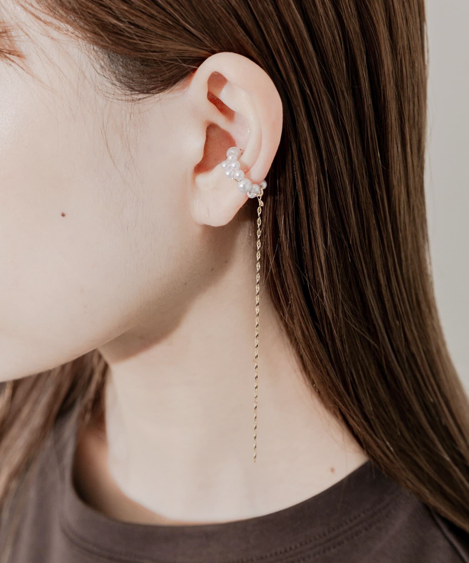 SMELLY「ランダムパールチェーンイヤカフ」|イヤリング|