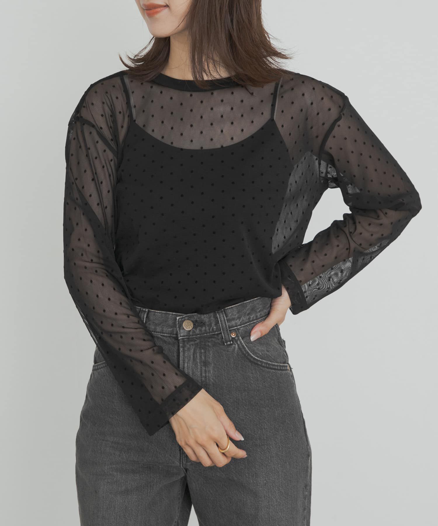 URBAN RESEARCH DOORS「mizuiro ind　mesh dots crew neck pullover」|Tシャツ・カットソー|
