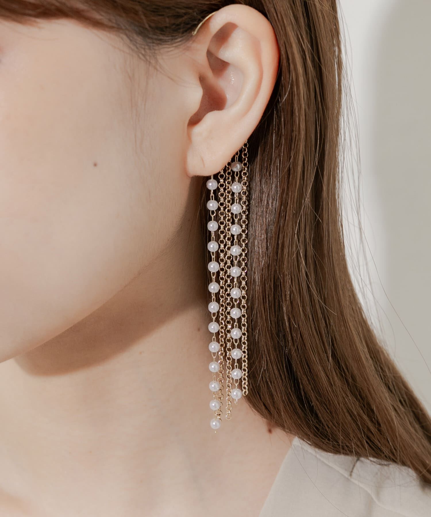 SMELLY「ロングチェーンパールイヤーフック」|イヤリング|