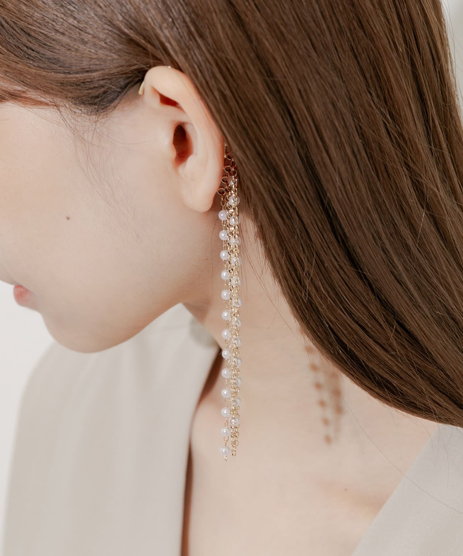 SMELLY「ロングチェーンパールイヤーフック」|イヤリング|