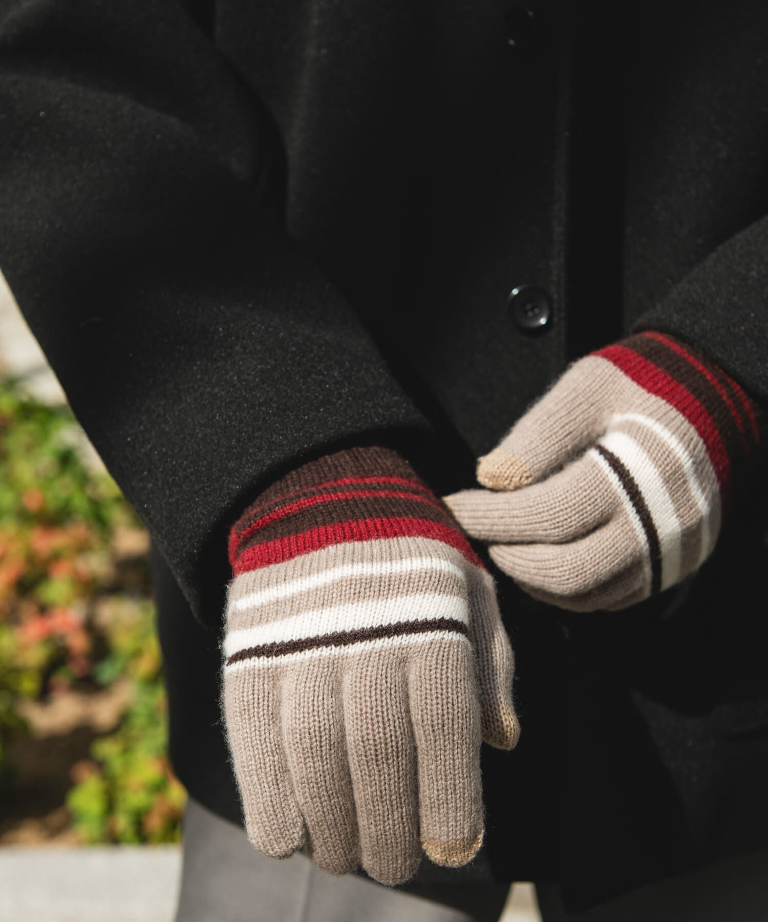 URBAN RESEARCH DOORS「ボーダーニットグローブ(スマホ対応)」|手袋|