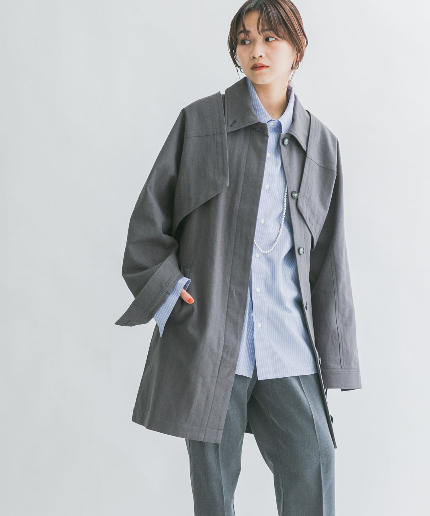  「3WAYミドルコート」|ノーカラーコート|