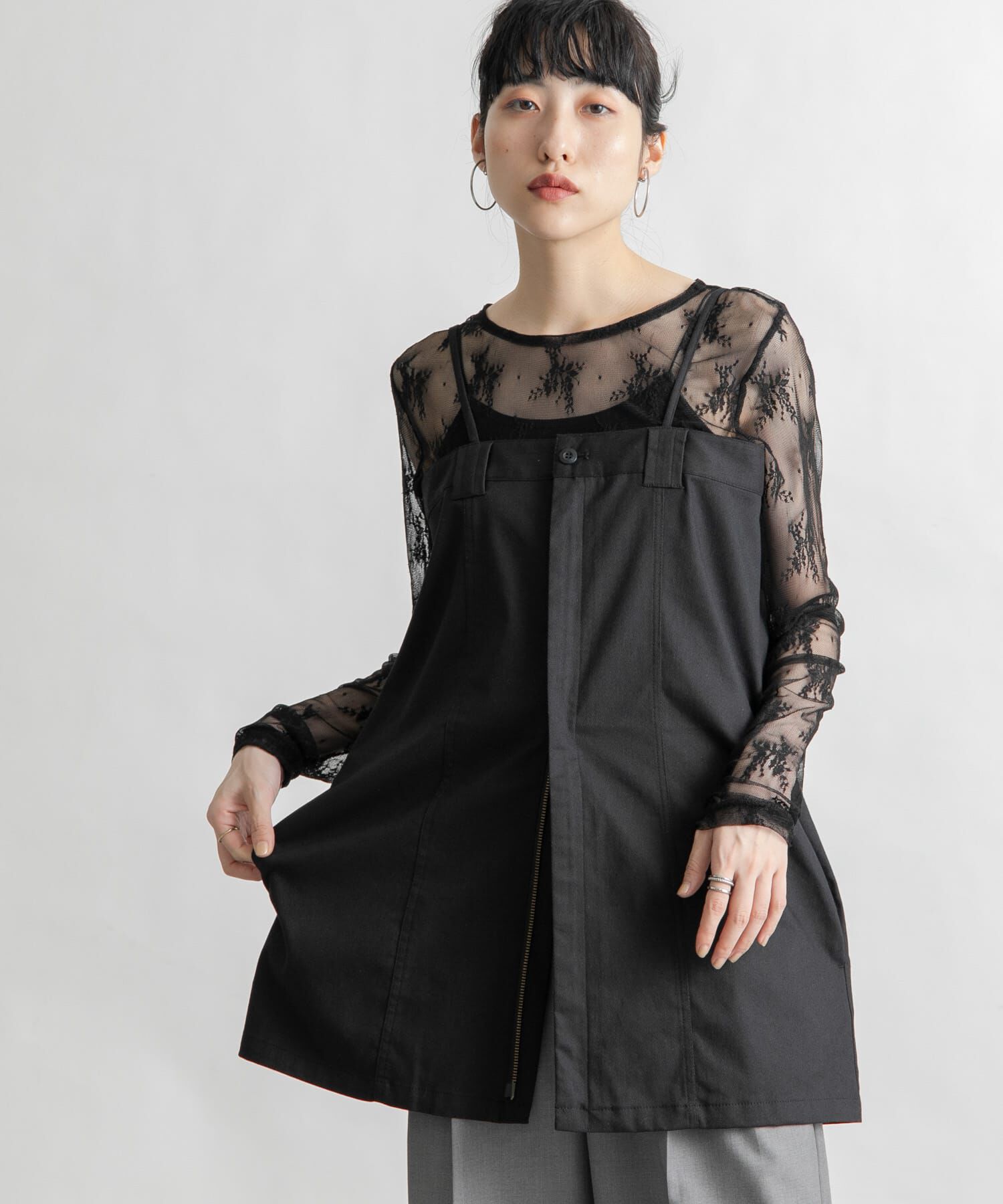  「フロントZIPミニワンピース」|ワンピース|