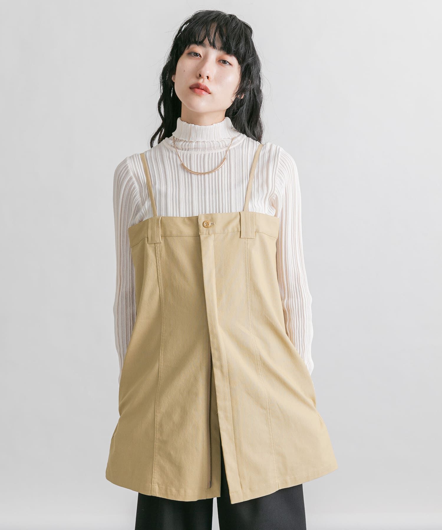  「フロントZIPミニワンピース」|ワンピース|ベージュ