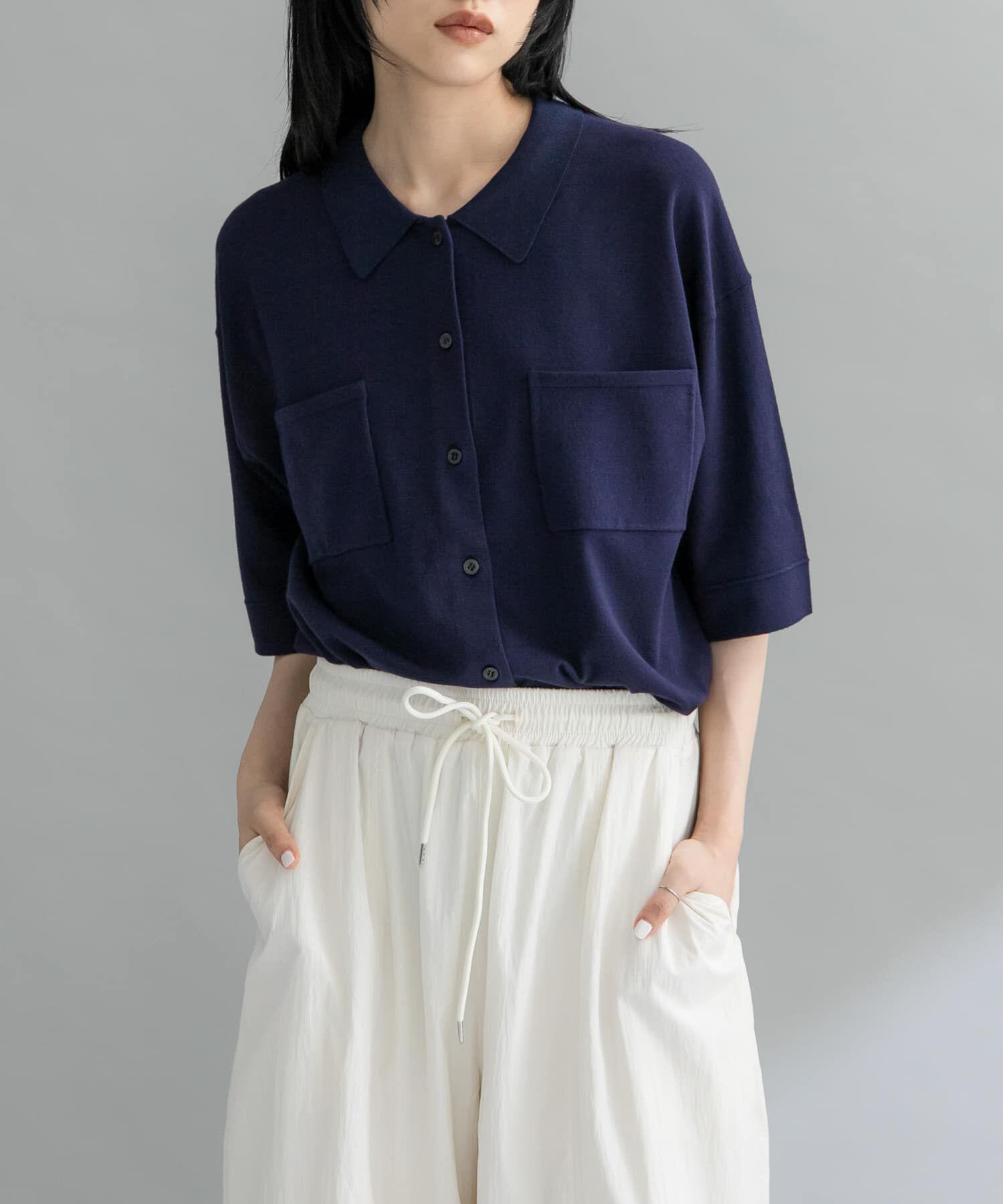  「『WEB限定』ルーズシルエットニットシャツ」|ニット・セーター|ネイビー