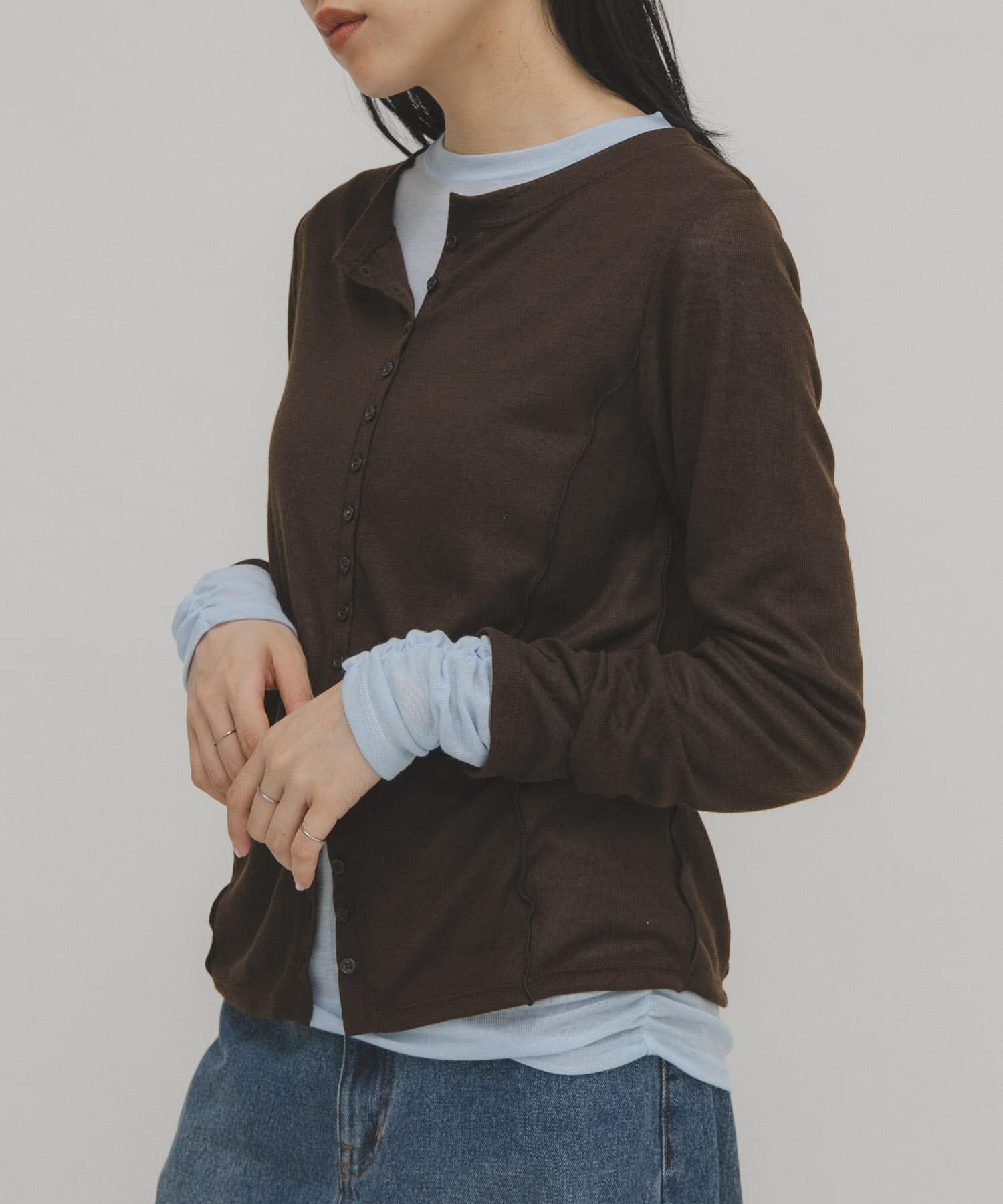  「バイカラーレイヤードカットソー」|Tシャツ・カットソー|ブラウン系その他