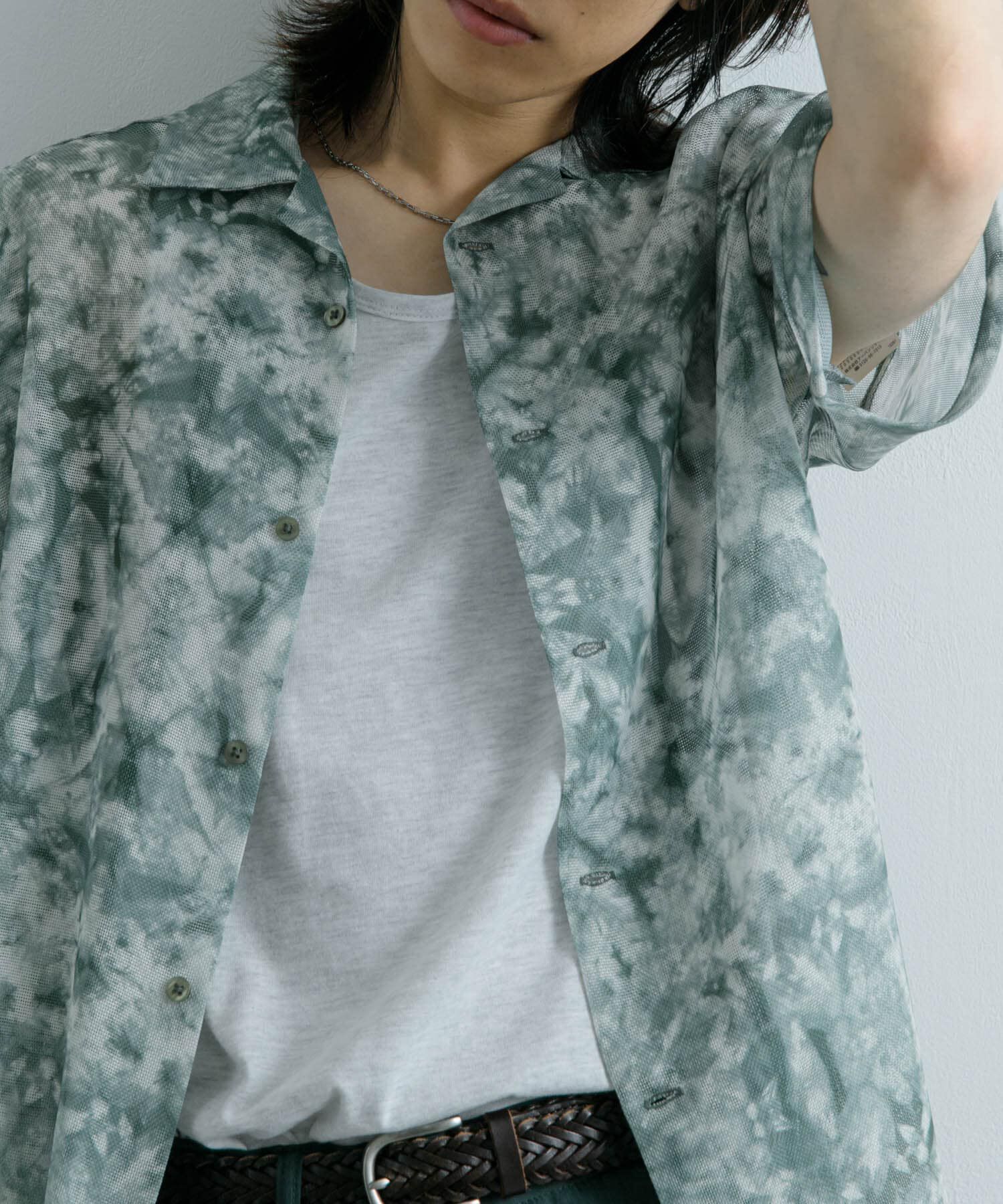 SENSE OF PLACE by URBAN RESEARCH「シアープリントオープンカラーショートスリーブシャツ」|シャツ・ブラウス|グリーン