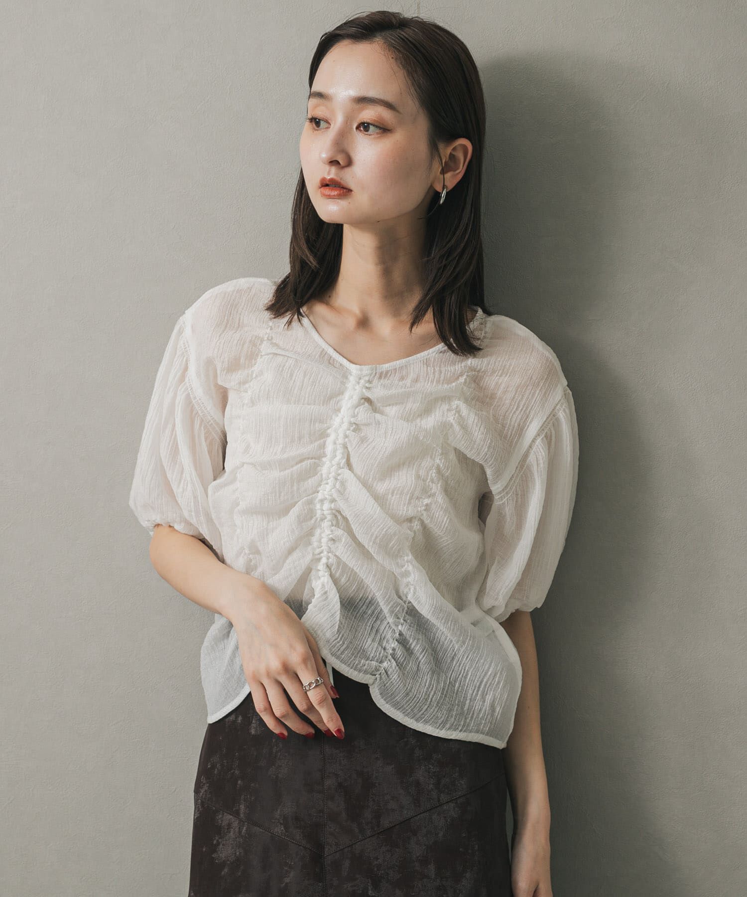 SENSE OF PLACE by URBAN RESEARCH「シャーリングブラウス(5分袖)」|シャツ・ブラウス|