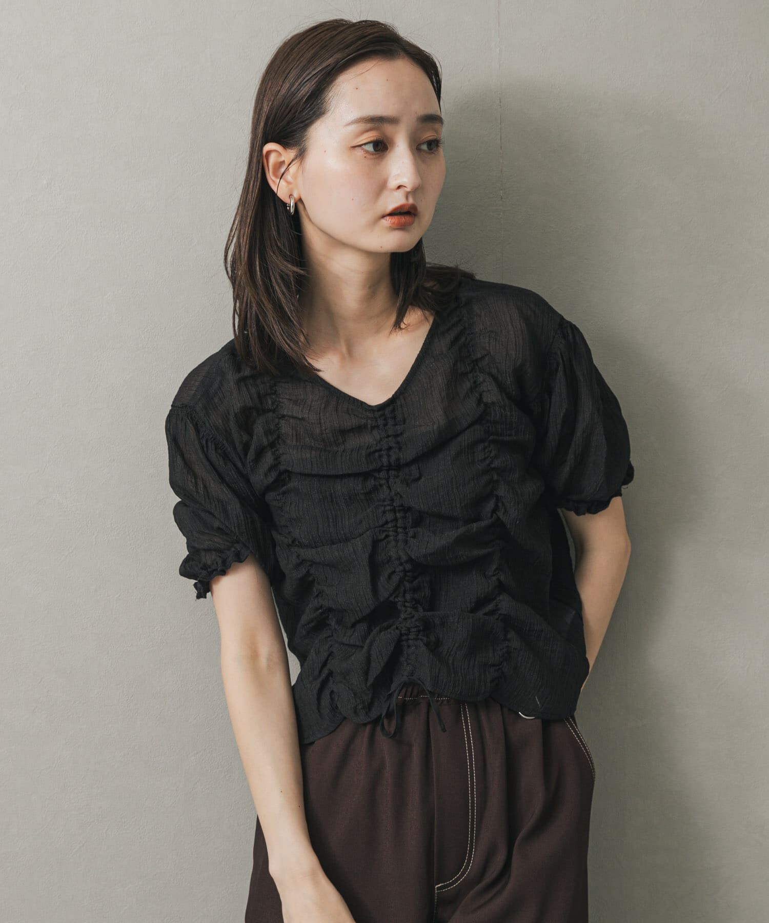 SENSE OF PLACE by URBAN RESEARCH「シャーリングブラウス(5分袖)」|シャツ・ブラウス|