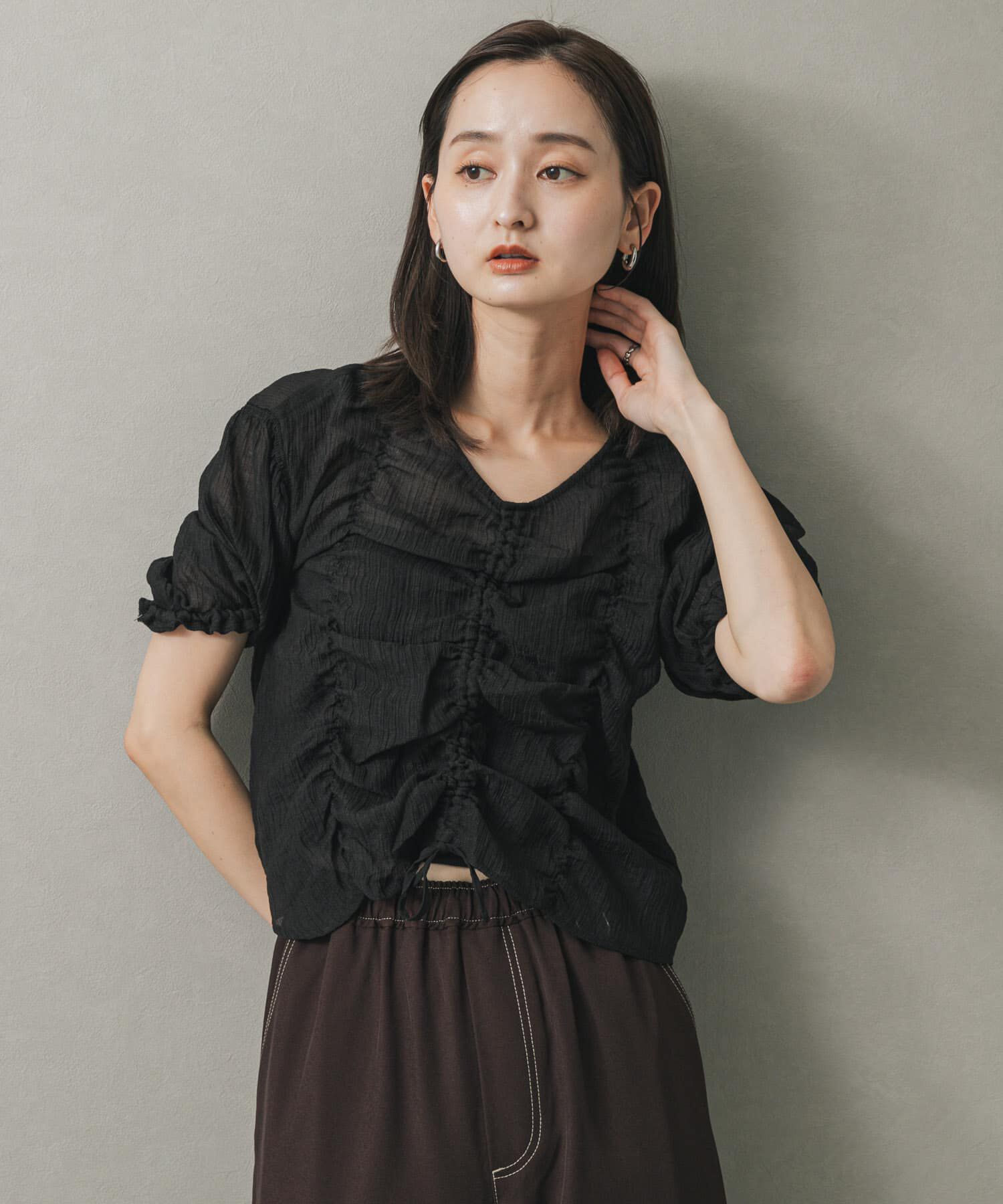 SENSE OF PLACE by URBAN RESEARCH「シャーリングブラウス(5分袖)」|シャツ・ブラウス|