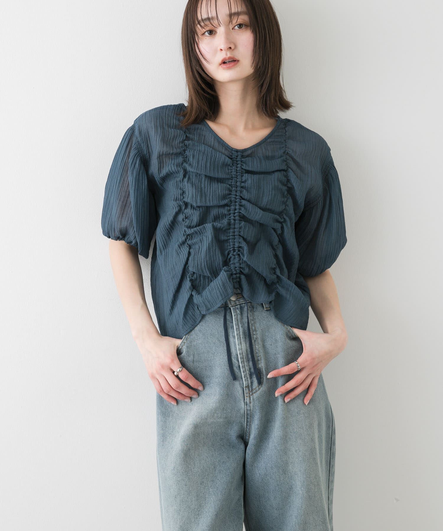 SENSE OF PLACE by URBAN RESEARCH「シャーリングブラウス(5分袖)」|シャツ・ブラウス|