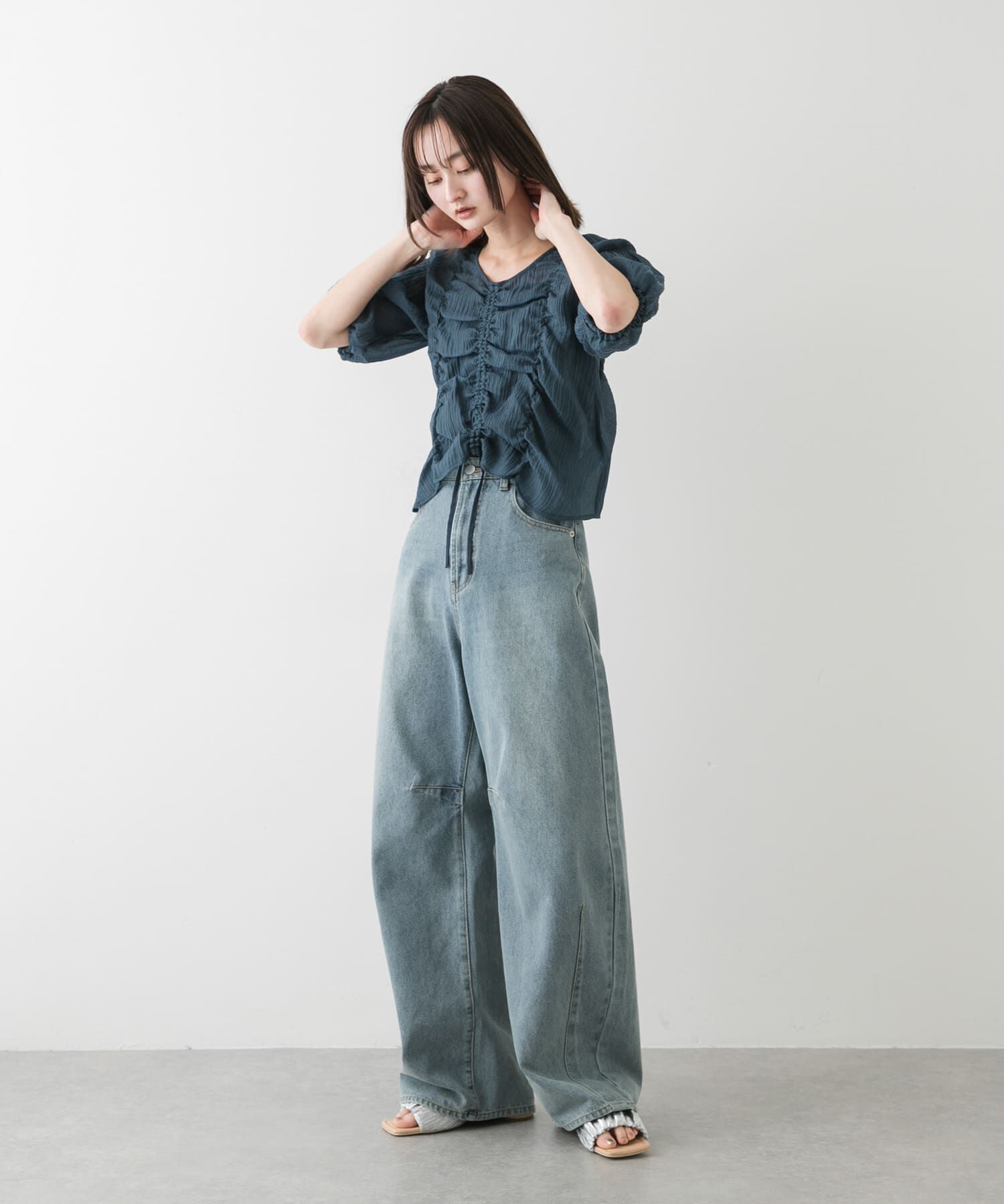 SENSE OF PLACE by URBAN RESEARCH「シャーリングブラウス(5分袖)」|シャツ・ブラウス|