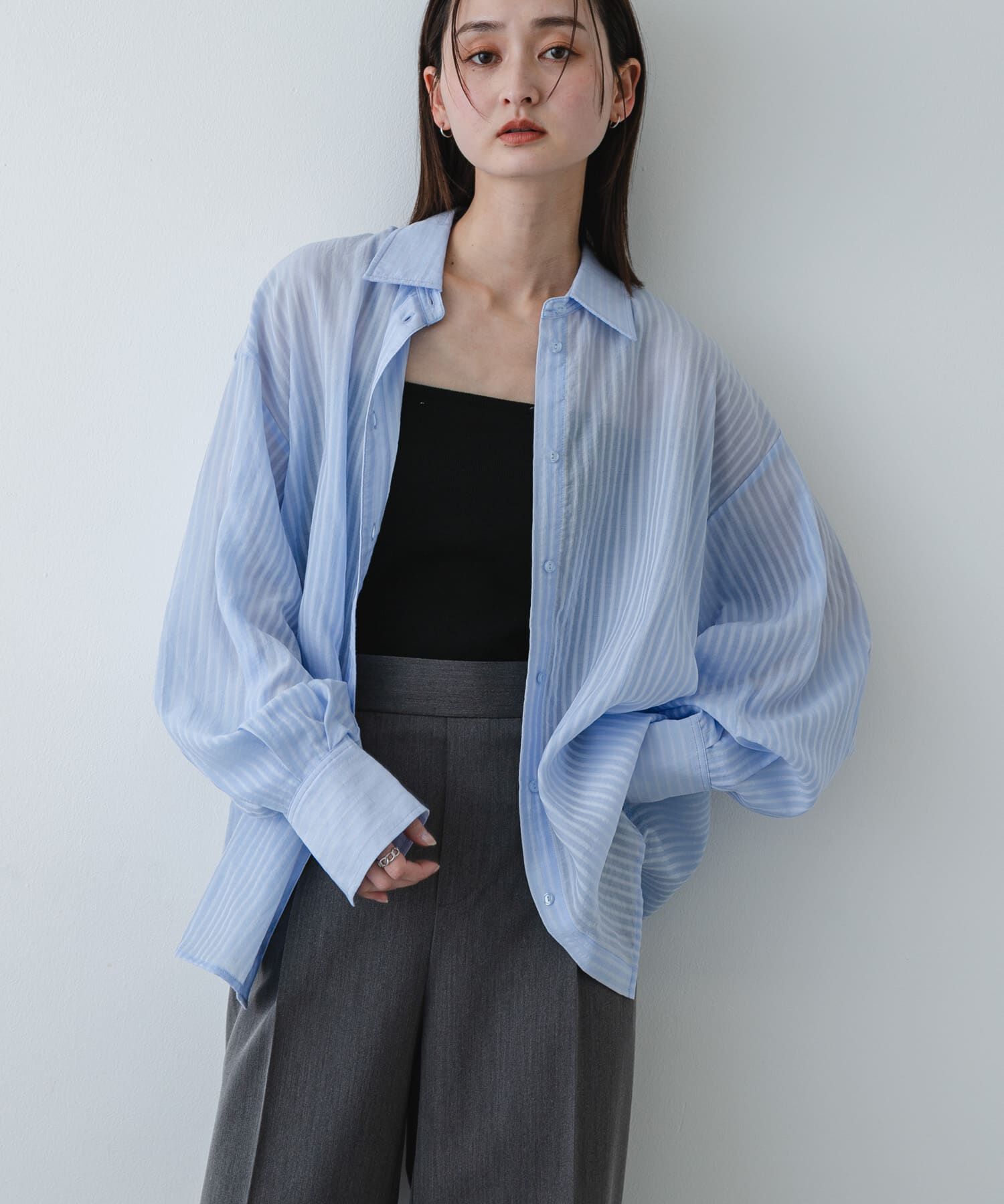 SENSE OF PLACE by URBAN RESEARCH「『接触冷感/速乾』シアーストライプアレンジシャツ」|シャツ・ブラウス|ライトブルー