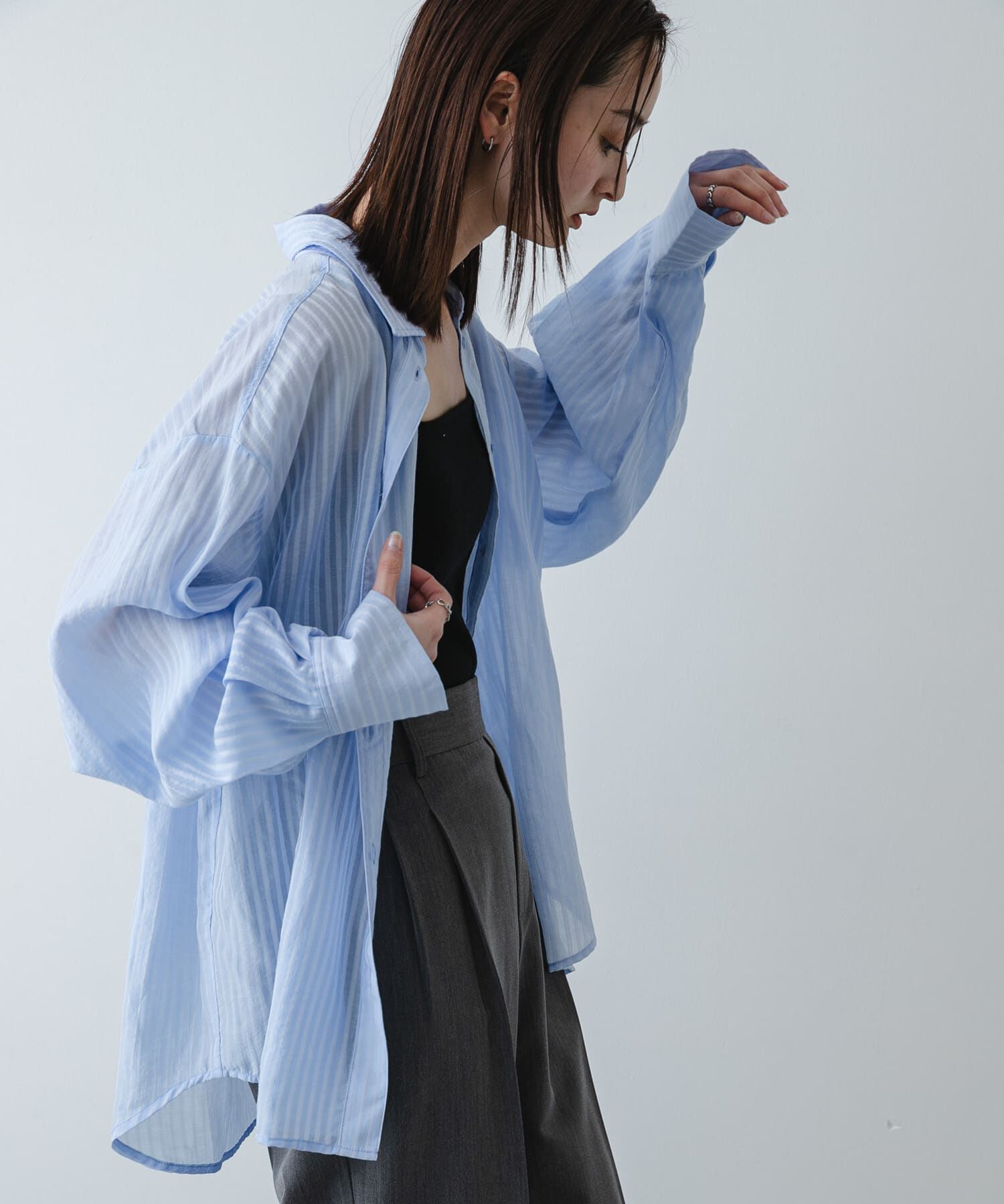 SENSE OF PLACE by URBAN RESEARCH「『接触冷感/速乾』シアーストライプアレンジシャツ」|シャツ・ブラウス|