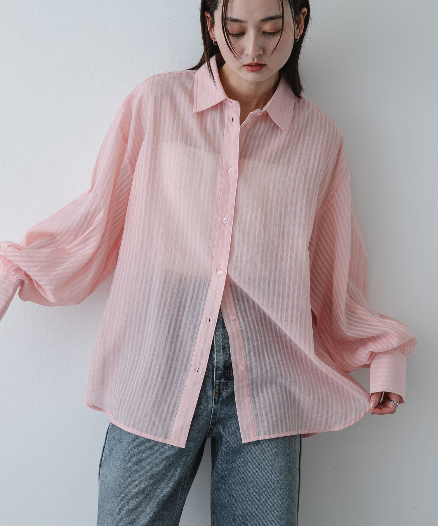 SENSE OF PLACE by URBAN RESEARCH「『接触冷感/速乾』シアーストライプアレンジシャツ」|シャツ・ブラウス|ライトピンク