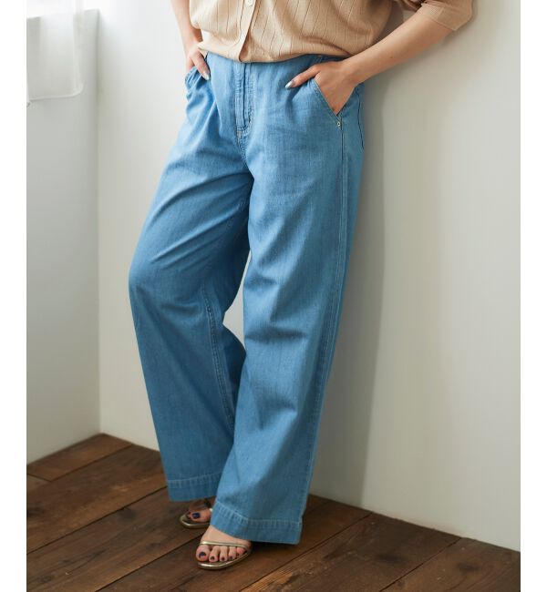  「《軽めな素材で夏も快適》ライトオンスデニムワイドパンツ」|デニム|