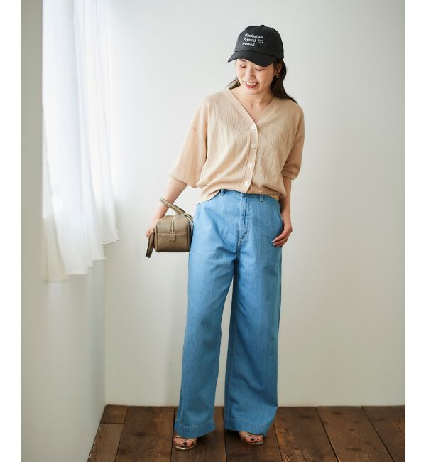  「《軽めな素材で夏も快適》ライトオンスデニムワイドパンツ」|デニム|
