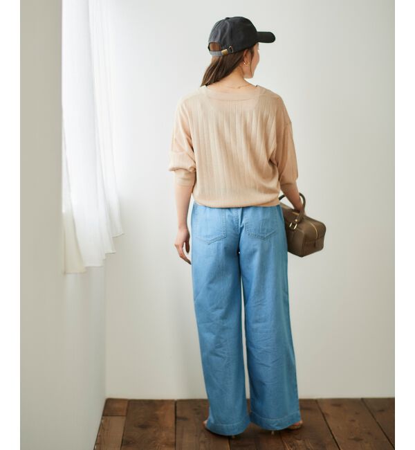  「《軽めな素材で夏も快適》ライトオンスデニムワイドパンツ」|デニム|