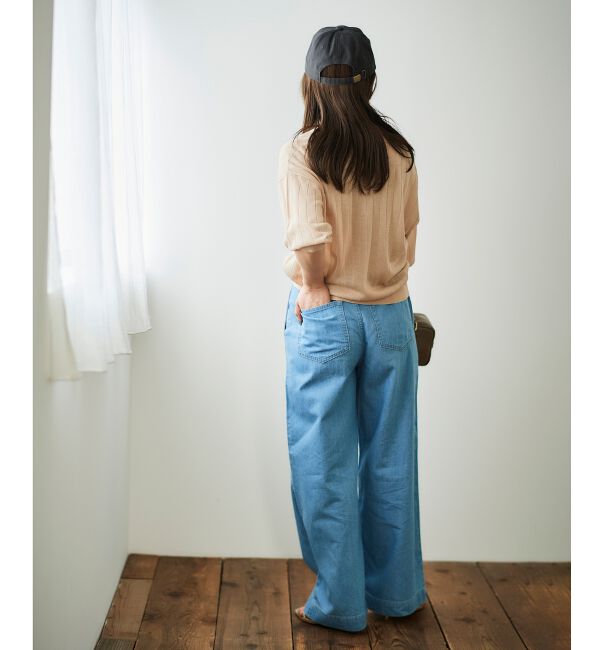  「《軽めな素材で夏も快適》ライトオンスデニムワイドパンツ」|デニム|